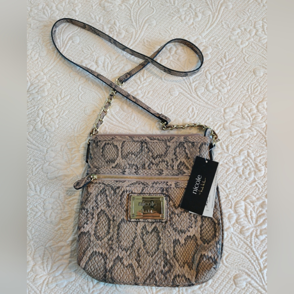 Nicole Snake Print Crossbody Bag in Beige and Brown